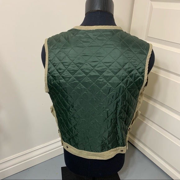 Vintage Hudson Bay Vest linen blend Quilted Tan Green Sz S/M Fishing Hiking - Picture 8 of 14